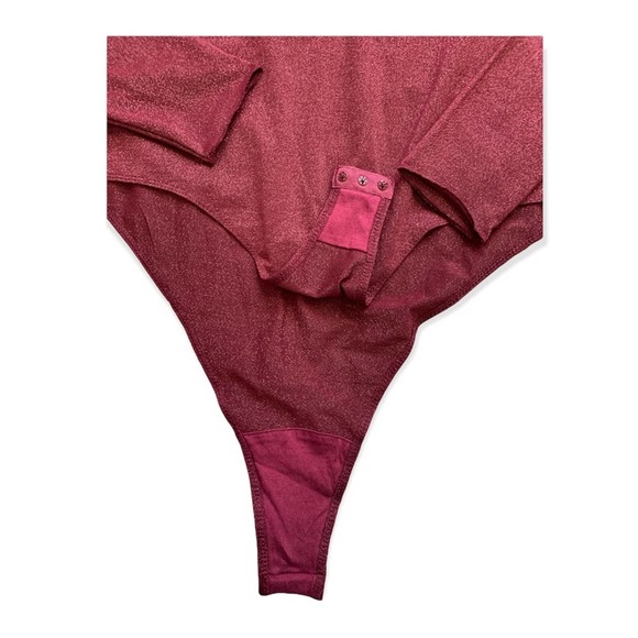 NWT Anthropologie Shimmer Open Back Long Sleeve Bodysuit. Plum - Picture 4 of 7